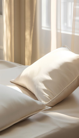 Pillow on a bed in the bedroom. 3d renderingの素材