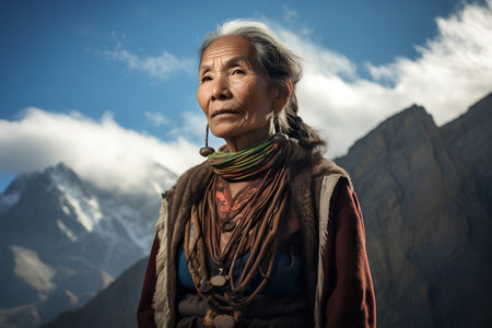 Portrait of an old woman in Himalayas circa October 2013 in Mandalay.の素材