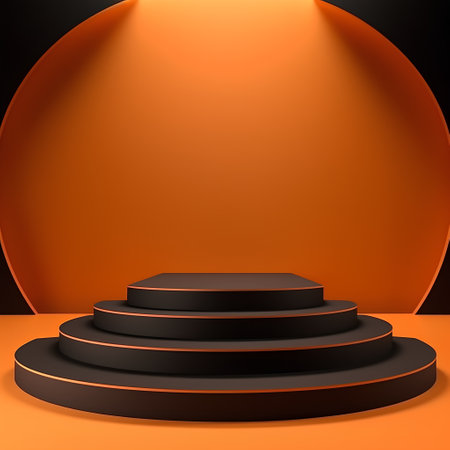 Abstract round podium illuminated with spotlight. Award ceremony concept. Stage backdrop. 3d renderの素材