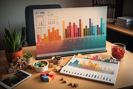 Businessman analyzing investment charts with laptop. Accounting concept. 3d renderingの素材