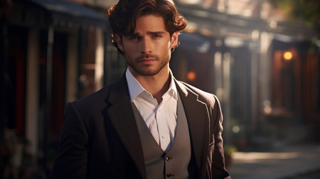 Portrait of a handsome young man in elegant suit. Men's beauty, fashion.の素材