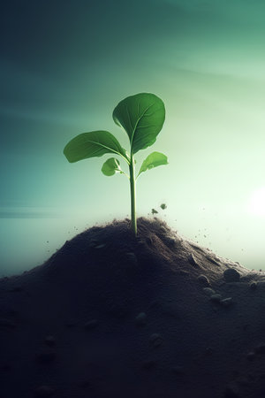 Green sprout growing in soil. Nature concept. 3D Renderingの素材