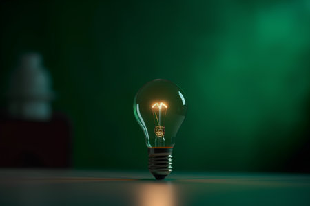 Glowing light bulb on green background, 3D rendering illustration.の素材