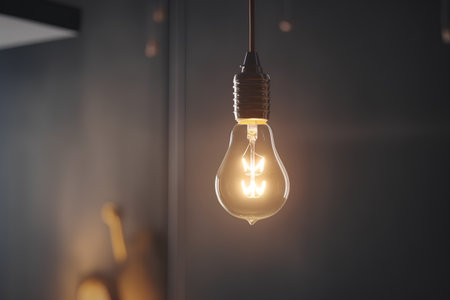 Vintage light bulb hanging on the ceiling. Idea concept. 3D Renderingの素材