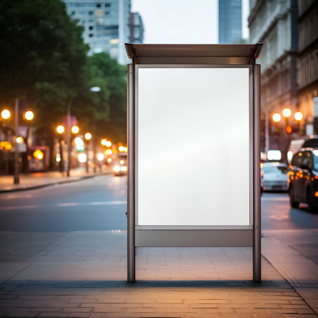 Blank white poster on the street at night. 3d renderingの素材