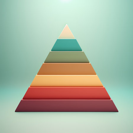 Pyramid made of colored paper on green background. Vector illustration.の素材