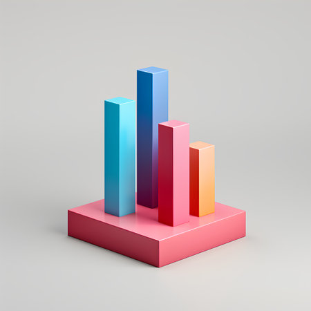 3d isometric colorful bar graph on grey background. Vector illustrationの素材