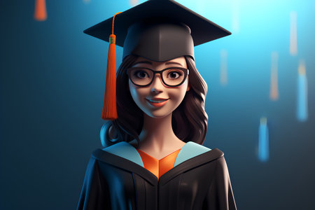 Girl in graduation cap and gown. Education concept. 3d renderingの素材