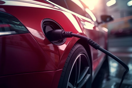 Charging an electric car with a plug. 3d rendering.の素材