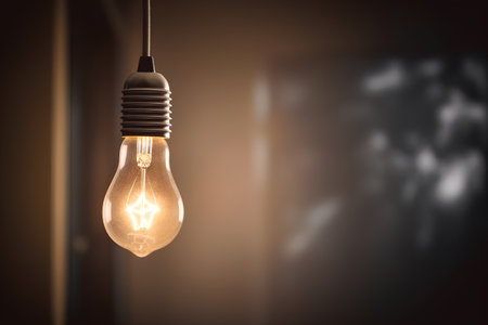 Vintage light bulb glowing in the dark. Idea concept. 3D Renderingの素材