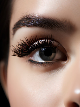 Closeup shot of beautiful woman's eye with long eyelashes. Perfect make-up.の素材