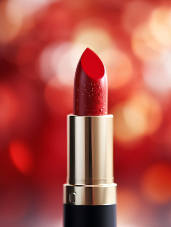 Lipstick on red bokeh background. Vector illustration.の素材