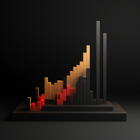 3d render of a bar chart on a black background. Business concept.の素材