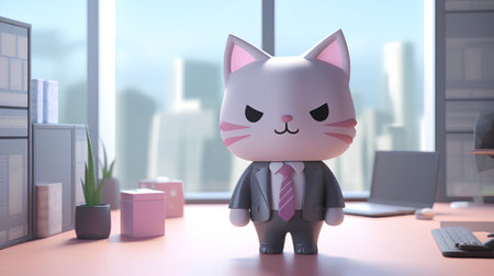3d rendering of a cat in a business suit standing in an officeの素材