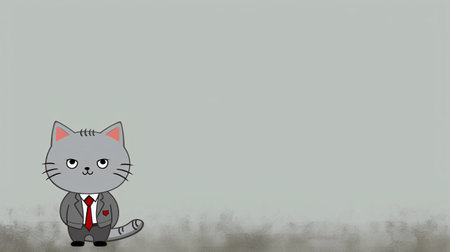 Cute cartoon cat on grunge background with space for text.の素材