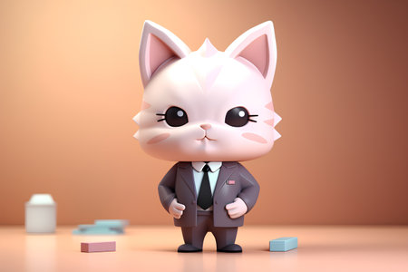 Cute pink cat in a suit and tie. 3D rendering.の素材