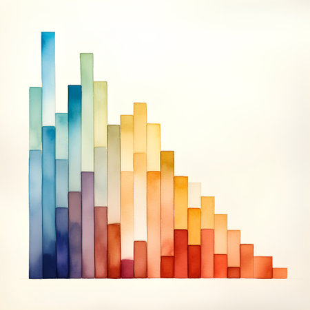 Watercolor illustration of colorful bar graph. Abstract background for design.の素材