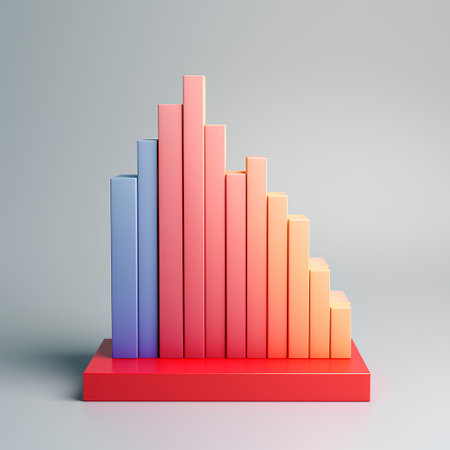 3d render of red, orange and yellow bar chart isolated on grey backgroundの素材