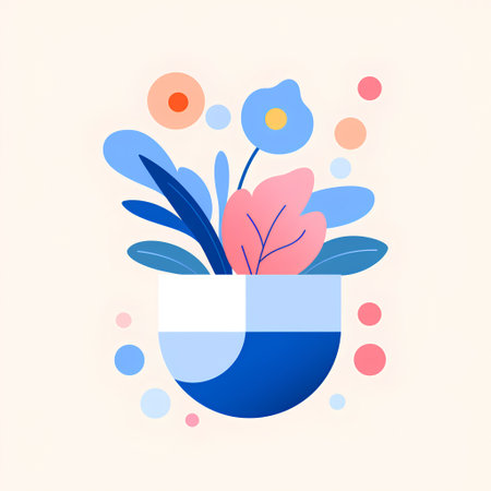 Flowers in a pot. Hand drawn vector illustration in flat style.の素材