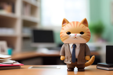 Businessman with cat figurine in office, shallow depth of fieldの素材