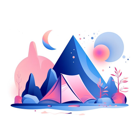 Camping in the mountains. Vector illustration in flat style for your designの素材