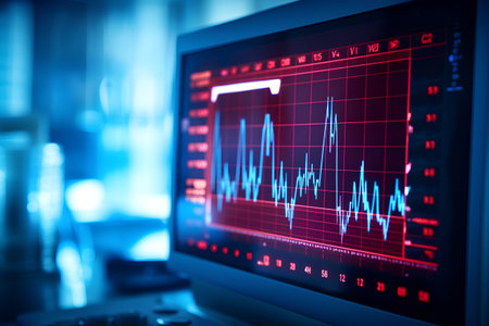 Monitor with stock market chart on the screen. 3d rendering.の素材