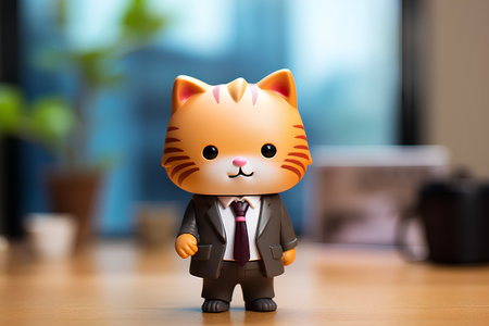 Businessman with cute cat on office background. 3d rendering.の素材
