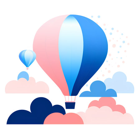 Vector illustration of hot air balloon in the sky with clouds. Flat style.の素材