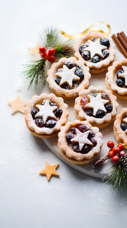 Christmas cookies with jam and star on a white background. Selective focus.の素材