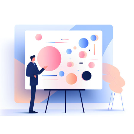 Businessman presenting project on whiteboard. Vector illustration in flat styleの素材