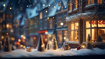 Christmas and New Year background. Festive decorations on the street.の素材