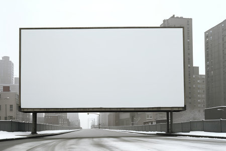 Blank billboard on city street in winter. 3d rendering.の素材