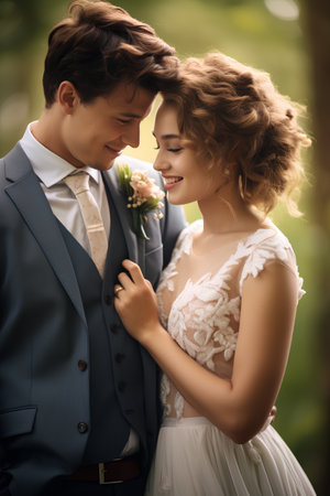 Wedding couple in love, bride and groom on the natureの素材
