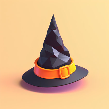 Witch hat with orange ribbon isolated on yellow background. Vector illustrationの素材