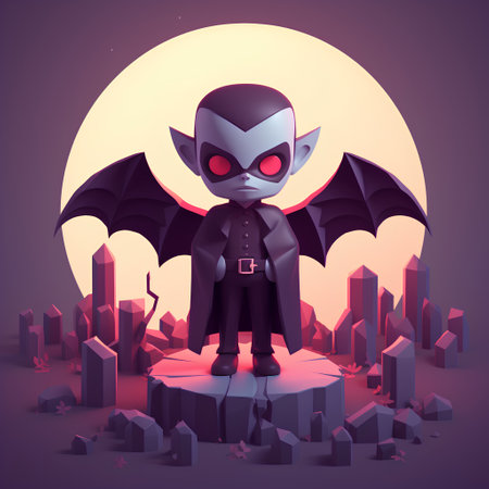 Cute cartoon dracula character standing on cracked ground. Vector illustrationの素材
