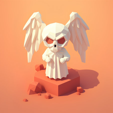 Skull with wings on a pedestal. 3d illustration.の素材