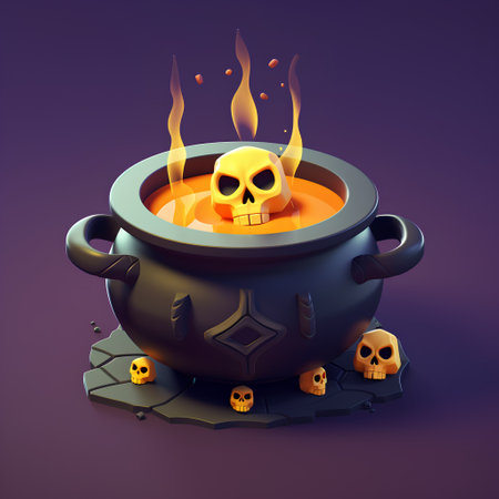 Halloween witch's cauldron with potion and skull. Vector illustrationの素材