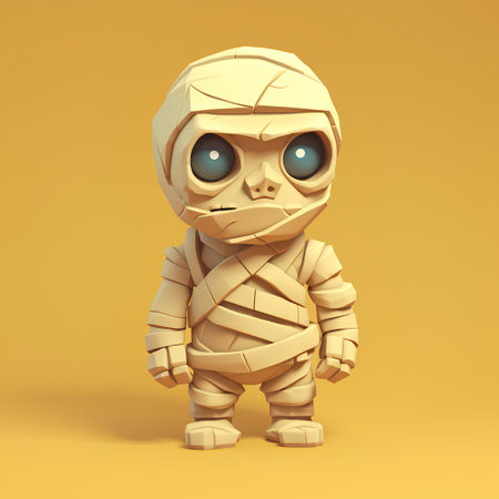 3d render of cartoon alien character isolated on yellow background, digital illustrationの素材