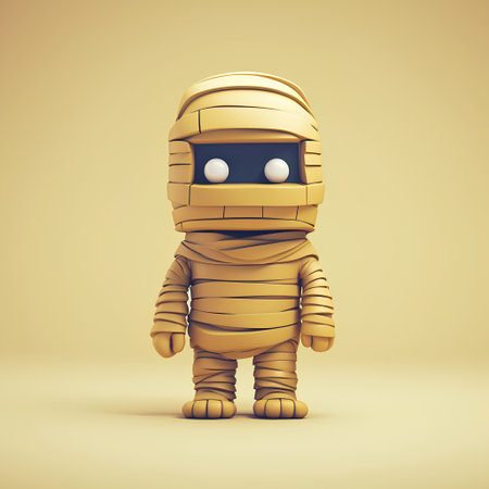 3d render of cute robot character isolated on yellow background with shadowの素材