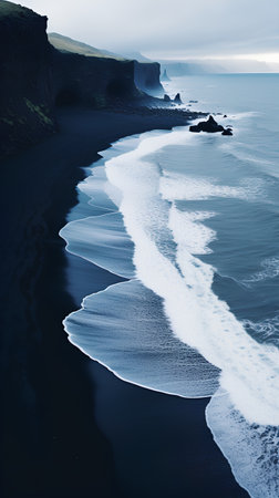 View of Reynisfjara black sand beach in Iceland. Toned.の素材