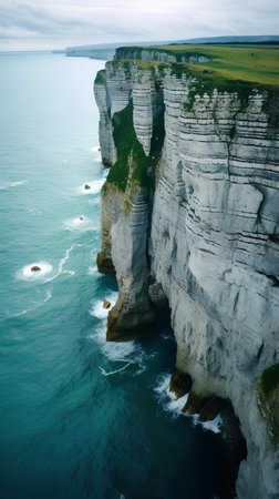 Cliffs of Etretat, Normandy, France. Aerial viewの素材