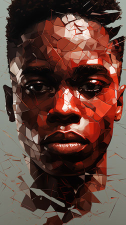 Portrait of a young african american man in low poly style.の素材