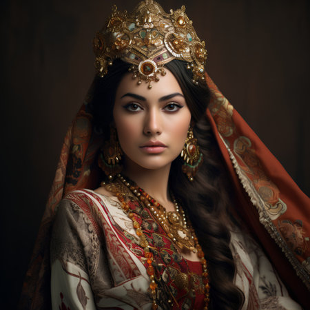 Portrait of a beautiful brunette woman in indian costume.の素材