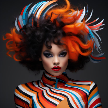 Portrait of a beautiful young woman with afro hairstyle and make-up.の素材