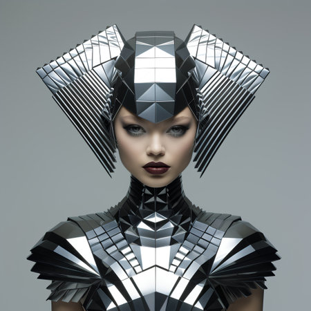 3d rendering of a cyber woman with futuristic hairstyle and make upの素材