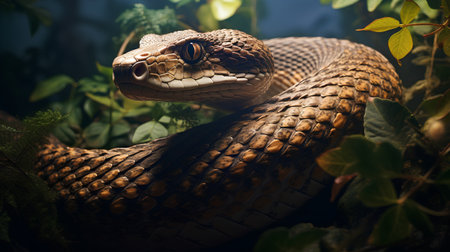 Cute snake in the garden. Animal theme. 3D Renderingの素材