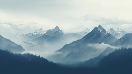 Mountain landscape with snow and fog. Nature background. Vector illustration.の素材