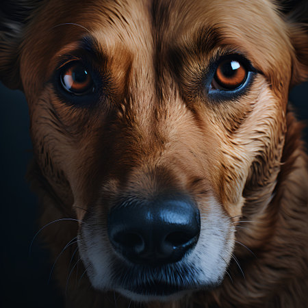 Portrait of a dog with big eyes on a black background.の素材