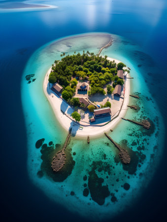 Aerial view of small island in Indian Ocean, Maldives.の素材