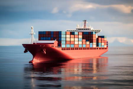 Container ship in the sea. Freight transportation and logistics concept.の素材